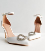 New Look White Satin Embellished Pointed Stiletto Heel Court Shoes